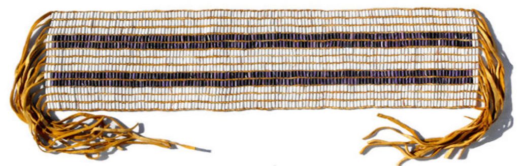 A brown-and-tan 2-row wampum belt